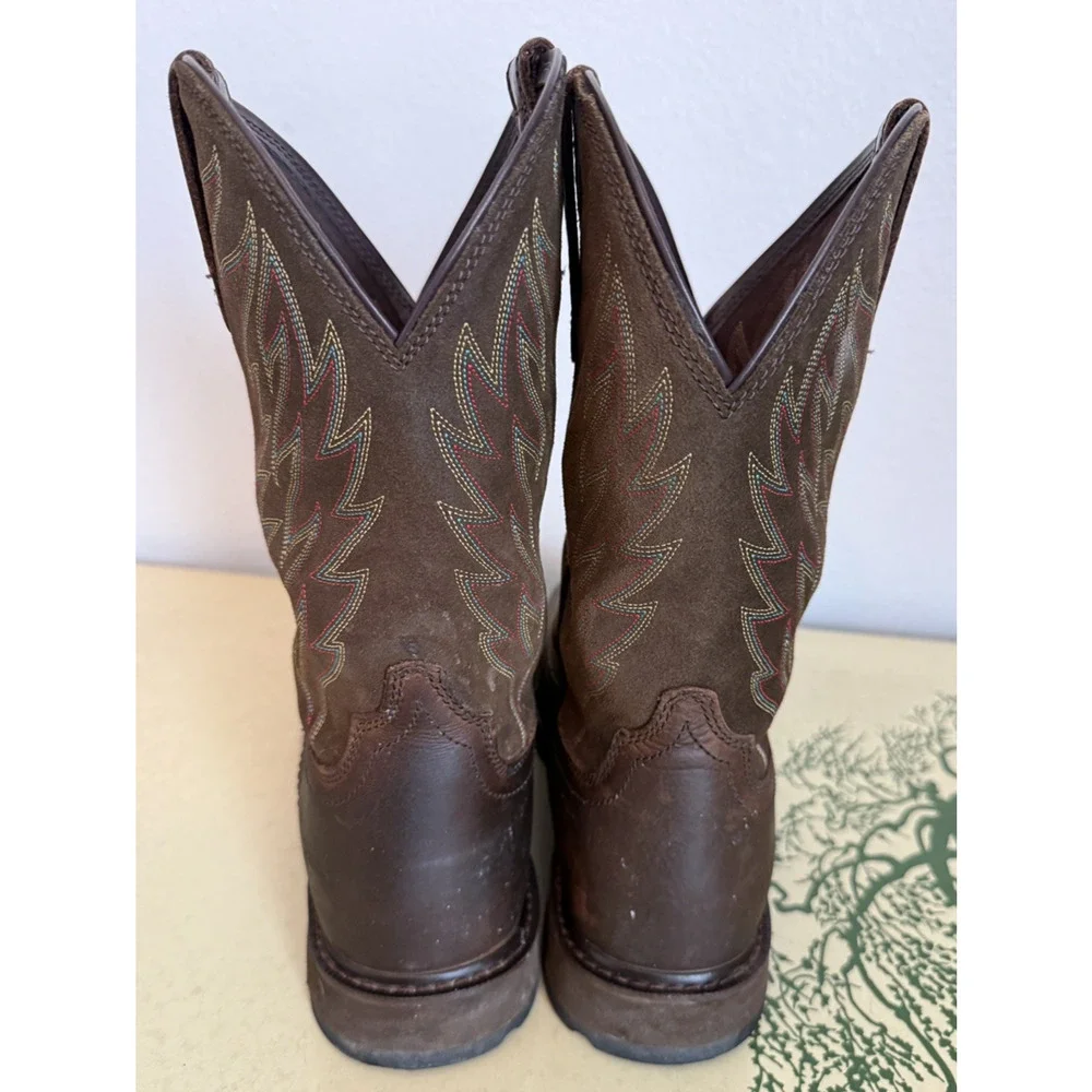 Gently Used Ariat Groundbreaker Square Steel Toe Brown Leather Embroidered 13EE